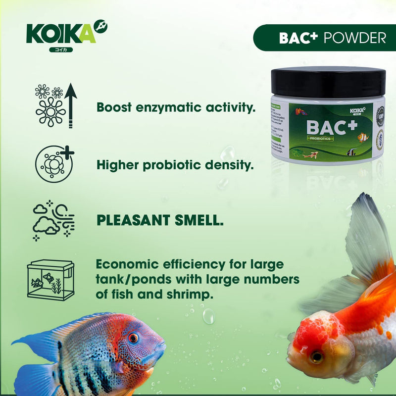 KOIKA BAC+ Aquarium Probiotics Powder, Improves Water Conditions for Fish and Shrimp, Supports Clean Water and Tank Balance, for Aquatic Use Only (BAC+(Powder), 2.82 oz) BAC+(Powder) 105ml