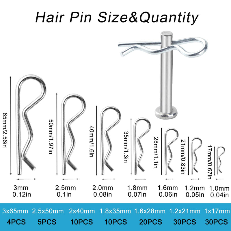 228PCS Cotter Pins Assortment, Hardware Pins, Lock Pin, Split Pins, Retaining Pins R Clips, Stainless Steel Heavy Duty Straight & R Cotter Pins Set for Use On Hitch Pin Lock Systems
