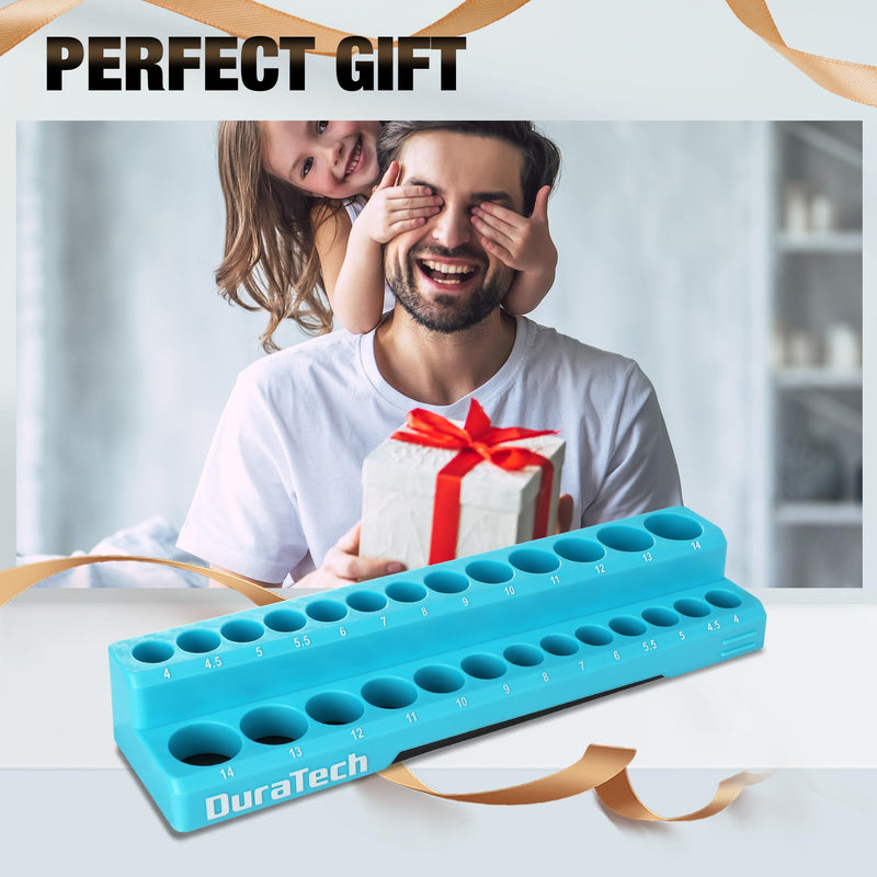 DURATECH Magnetic Socket Organizer, 1/4" Metric Socket Tray Holds 26 Pieces Standard & Deep Size Sockets, Magnetic Sockets Holder(Socket Not Included) 1/4" DR, Metric