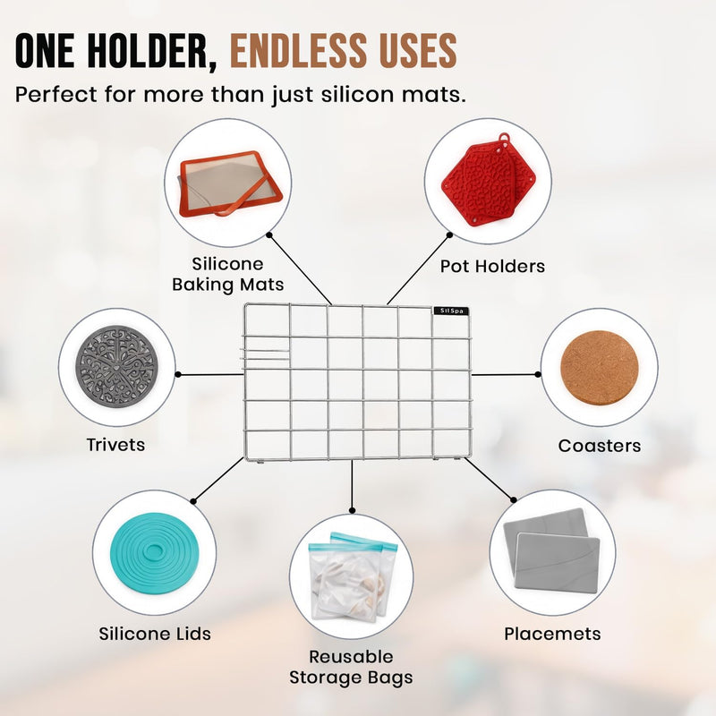 Silicone Mat Dishwasher Caddy Holder Stand: Silspa Dishwasher Safe Cage, Effortless Cleaning, Universal Fit, Durable Stainless Steel, Perfect Kitchen Accessory and Storage Basket