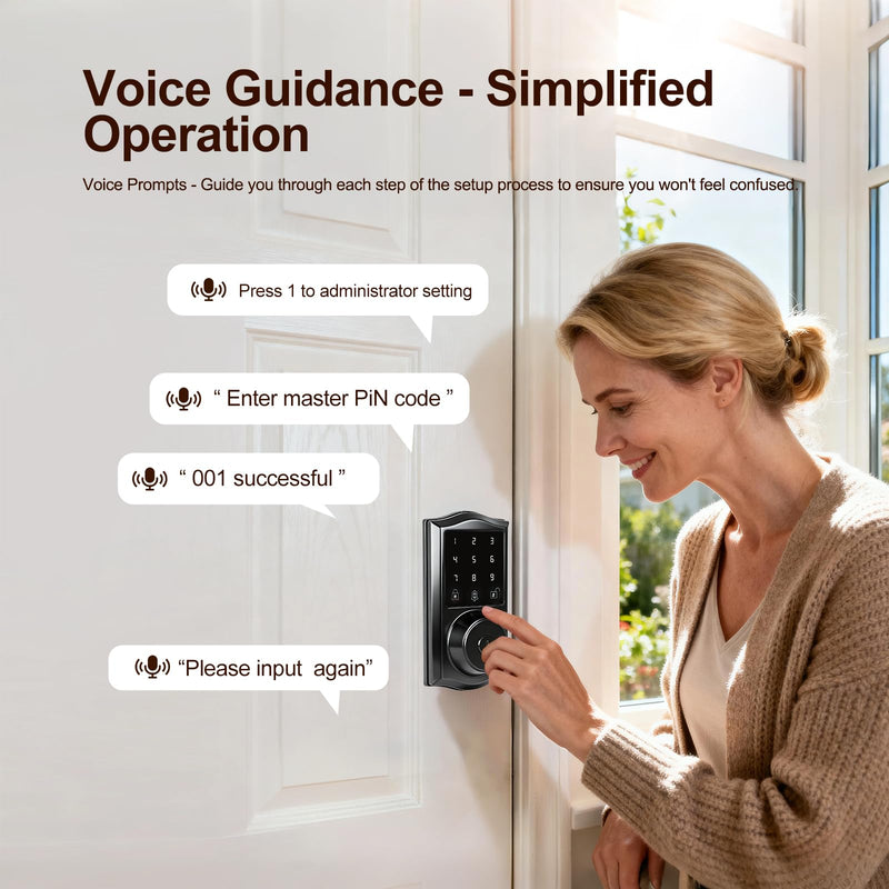 Smart Keyless Entry Door Lock with App Control, Electronic Touchscreen Keypad Deadbolt with Doorbell, App Remote, Voice Prompt, Auto Lock, IP55 Waterproof, 500+ User Capacity, Easy Installation