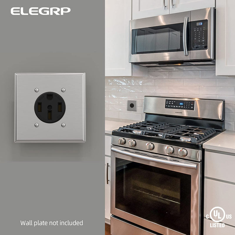 ELEGRP 50 Amps 125/250V Range Oven Stove Receptacle, Flush Mounting Power Outlet, NEMA 14-50R, Straight Blade Heavy Duty Range Receptacle, Grounding, 3 Pole 4 Wire, UL Listed, 1 Pack NEMA 14-50R Outlet