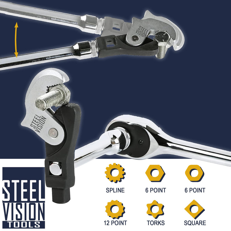 3-Piece Adjustable Crowfoot Wrench Set: Spring Loaded Auto Adjusting Wrench, 5–32mm (3/16"–1-1/4"), Self-Adjusting Universal Wrench, Male & Female Square Drives for Ratchet, Breaker Bar, Extension Bar 3pc (5-32mm)