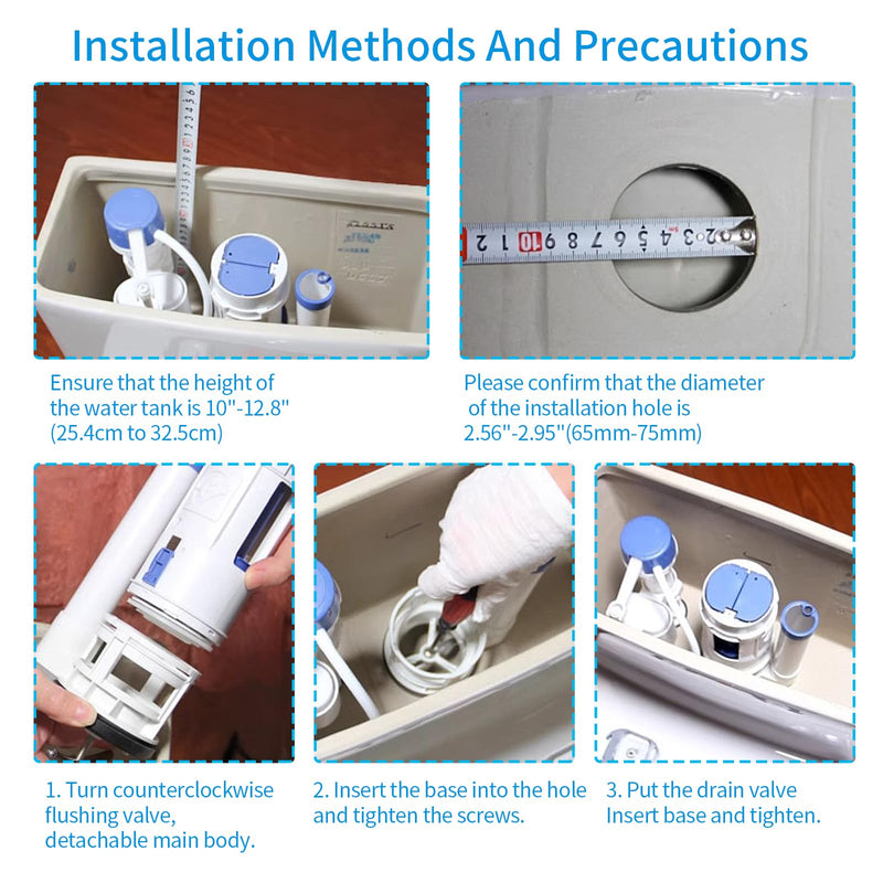 Toilet Flush Valve Replacement Kits with 1.49-Inch(38mm) Toilet Tank Button, Fits ToTo THU338N, Universal One-Piece Dual Flush WC Repair Parts, 2 Inches (8 Inches Height) 2-inches One Piece Toilet Flush Valve&38mm Button