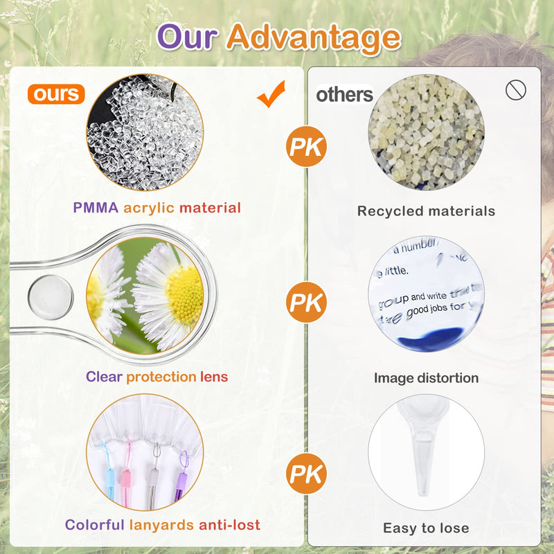 48Pcs Magnifying Glass for Kids Plastic Magnifier 5X Mini Hand Lens with 48 Lanyards for Science Class Reading Party Outdoor Observation Activity IRCHLYN