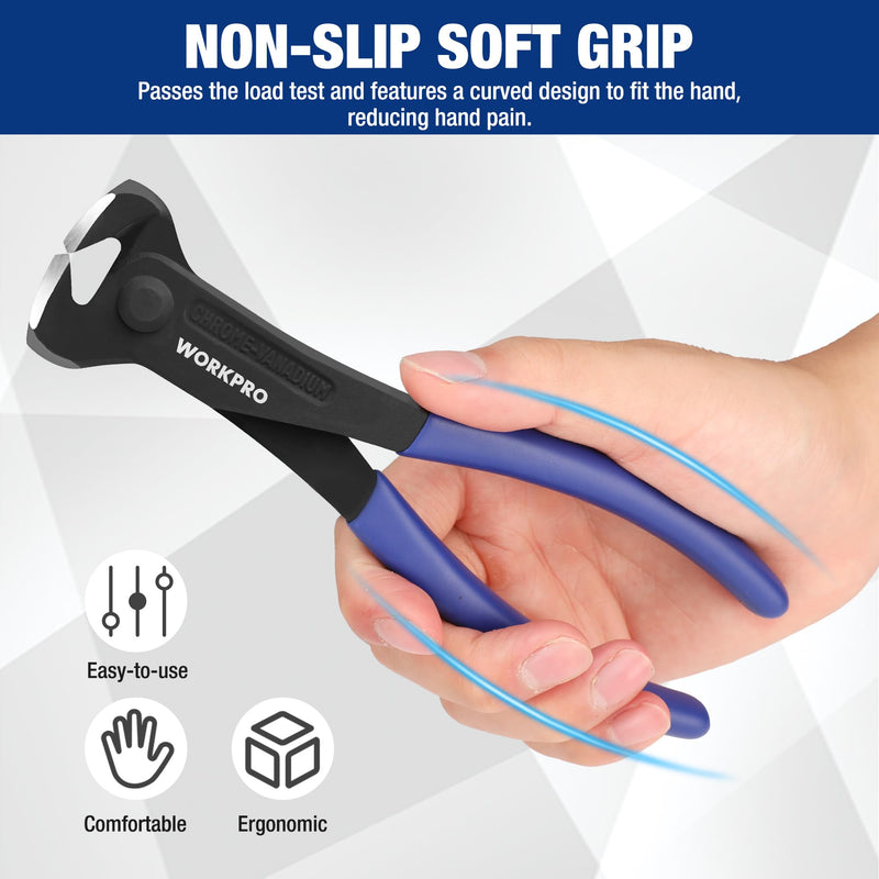 WORKPRO 7 Inch Nail Puller, End Cutting Pliers - Black Finish Chrome Vanadium Steel, High Leverage End Cutting Nipper, Carpenters Pincers, End Snips for Pulling Nails or Cutting Wires Small