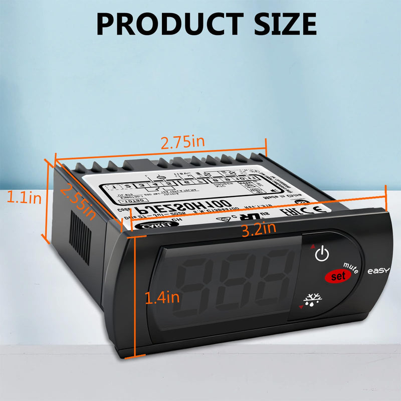 PJEZS0H100 Temperature Controller Compatible with Carel and All Refrigerator Types, 115V Digital Thermostat with Temperature Sensor Probe, Mounting Hardware and Instructions PJEZS0H100