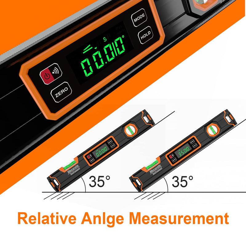 Mecurate Digital Level 15.7'' with LCD Display, 360° Angle Magnetic Digital Torpedo Level, Vertical & Horizontal Spirit Bubble Protractor for Construction Carpenter Craftsman Home Professional 15.7-Inch Digital Level