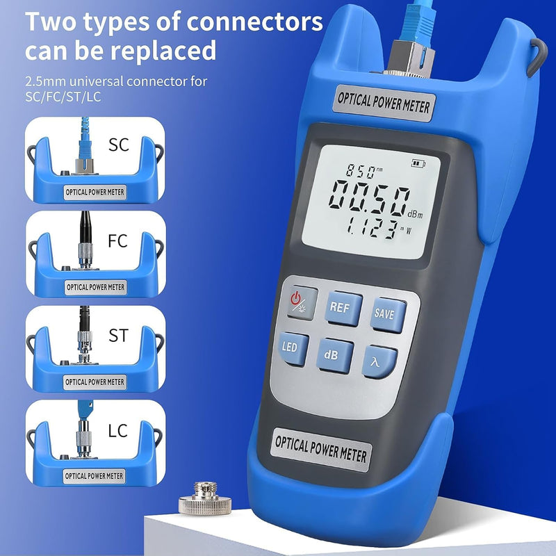 2-Piece Rechargeable high-Precision Optical Power Meter A-C510A (-50~+26dBm) Fiber Tester & Fiber Optic Test Pen 15,Suitable for SC/FC/ST/LC Interface, with 1 FC-LC Adapter