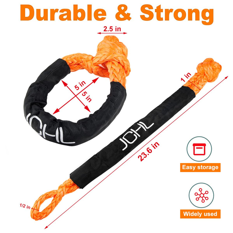 Soft Shackle Synthetic Road Recovery Rope 1/2' X 23 Inch 56000LBS Breaking Strength Tow Shackles for Sailing SUV Off Road Towing ATV Recovery 2 Pack