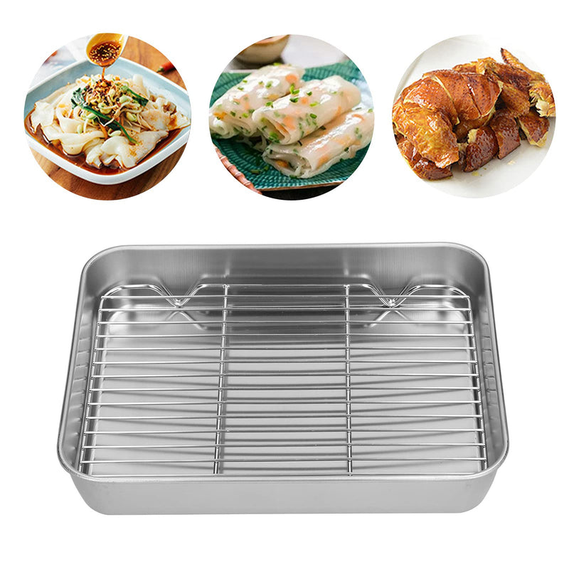 Roasting Pan, Rectangular Baking Pan and Rack Stainless Steel Easy for Cooking Baking(23.5 * 17.5 * 5CM) 23.5*17.5*5CM