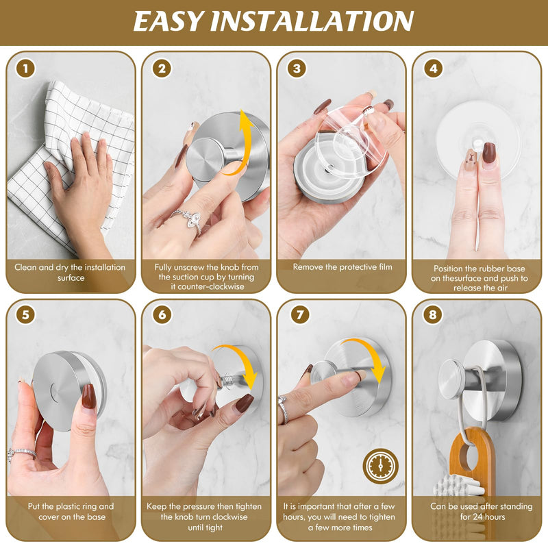 Suction Cup Hooks for Shower,2Pcs Shower Hooks for Inside Shower,No Drill Towel Hooks for Bathroom Wall,Kitchen,Glass,Mirror,Tile to Hang Towels,Robes,Loofah-Silver ‎2pc Silver