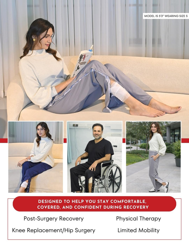 Inspired Comforts Unisex Tearaway Post Surgery Recovery Pants with Side Snaps & Pockets Black Medium