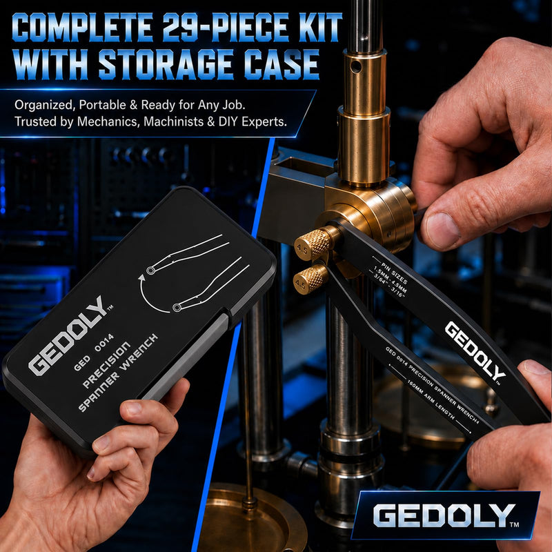 Adjustable Pin Spanner Wrench Set, Heavy Duty Shock & Lock Nut Tool | Fits coilover, shock & suspension lock nuts. Includes 14 pairs Metric/SAE pins. Adjustable hook spanner wrench tool kit.