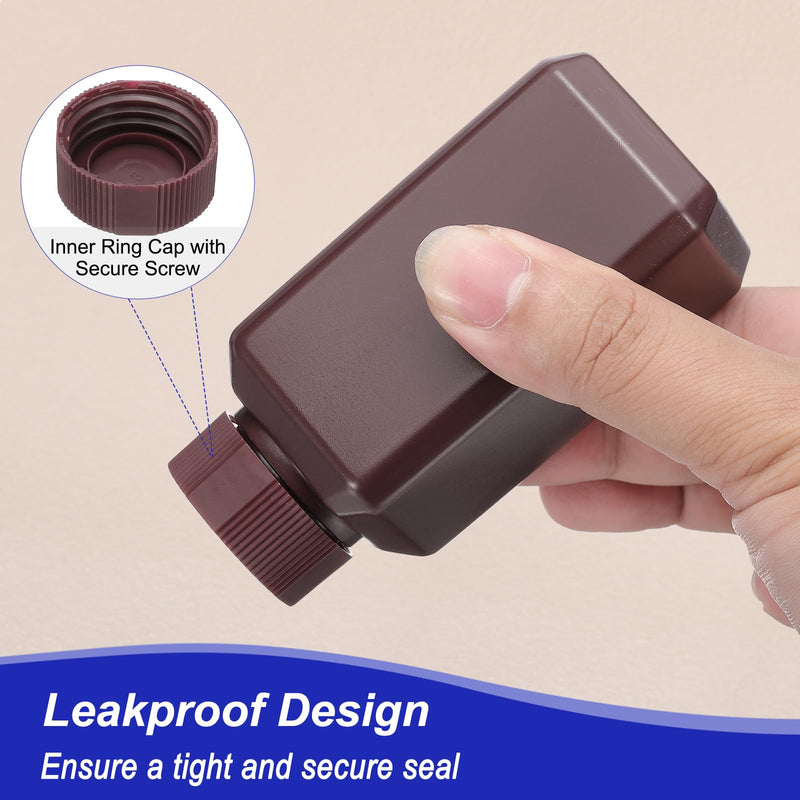 PATIKIL Reagent Bottles, 6 Pcs 500ml HDPE Narrow Mouth Square Sample Storage Container with Inner Ring Cover for Lab Water Reagent Liquids Solid Sample Storage Seal, Light Brown