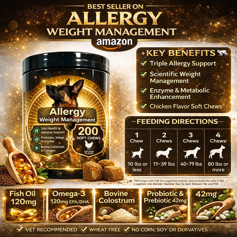 Dog Allergy Relief Chews – Natural Itch & Skin Irritation Relief, Supports Immune System, Reduces Seasonal Allergies, Safe for All Breeds – 200 Soft Chews