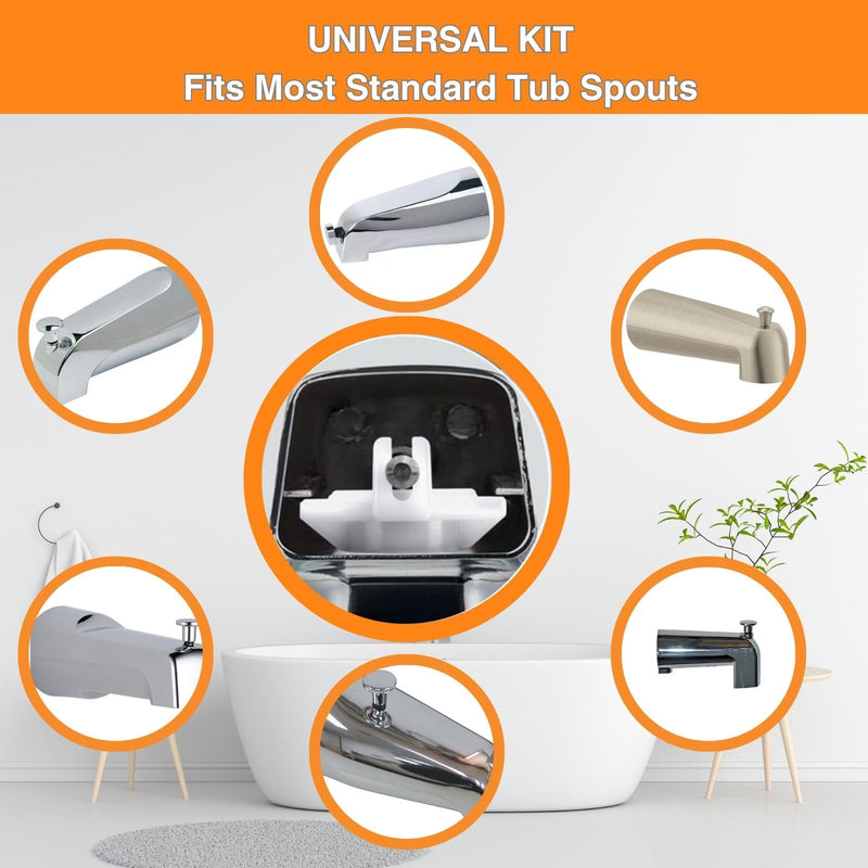 2 Set Tub Spout Diverter Repair Kit - Universal Bathroom Shower Bathtub Leaky Faucet Replacement Parts, Includes 2 Diverter Valve Stems, 2 Cup Seals and 2 Gates (Chrome, Classic Style)