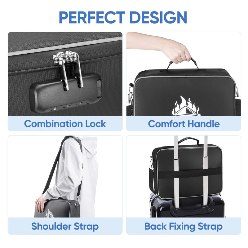 BALEINE Fireproof Document Box with Lock, Portable Fireproof Document Bag Waterproof Fire Proof File Boxes for Documents, File Organizer Box for Important Paperwork (Black, 15''x11''x4'') 15''x11''x4'' (Bag) Black