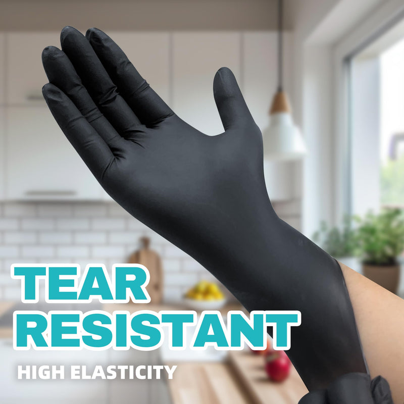 Black Nitrile Exam Gloves, 4.0 Mil, 100 Pcs Disposable Gloves Powder-Free Latex-Free for Medical, Cooking, Food-Safe Large (Black)