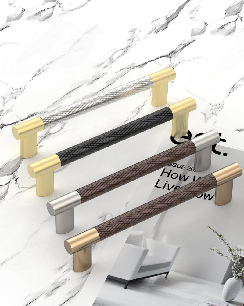 10 Pack 3''(76mm Hole to Hole) Black and Gold Cabinet Pulls, Knurled Brushed Gold Matte Black Cabinet Handles for Kitchen Drawers, Bathroom Vanity, Dresser - Heavy Duty Hardware CK0094 3"/76MM Hole Center 10