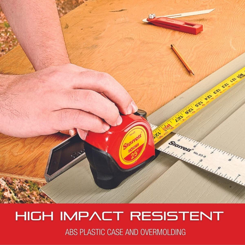 Starrett Exact Retractable Imperial Pocket Tape Measure with Nylon Coating, Self Adjusting End Hook, and Steel Belt Clip - 1" Width, 25' Length - KTX1-25-N