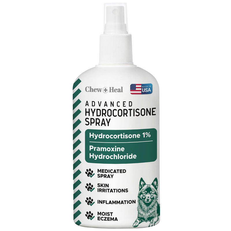 Hydrocortisone Spray for Dogs - Hot Spot Treatment & Itch Relief, 4 oz with Pramoxine - Soothes Dry Itchy Skin, Allergies, Dermatitis, Flea Bites, Aloe Infused, Made in USA - Chew + Heal Labs 4oz
