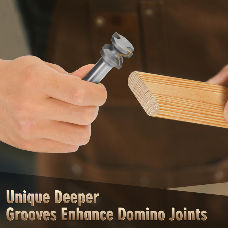Domino Tenons Router Bits Compatible with DF500/DF700 Domino Tenons - 5mm, 6mm, 8mm, 10mm, 1/2 Shank Router Bits Tool Set with Deep Wave Grooves Suitable for a Variety of Woods