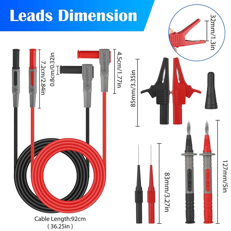 SUNJOYCO 8PCS Double Insulated Multimeter Leads, Electrical Test Leads Kit with Alligator Clips, Back Probe Pins, Test Probe Pens, 4mm Banana Plug Multimeter Probes for Digital Electrical Testing