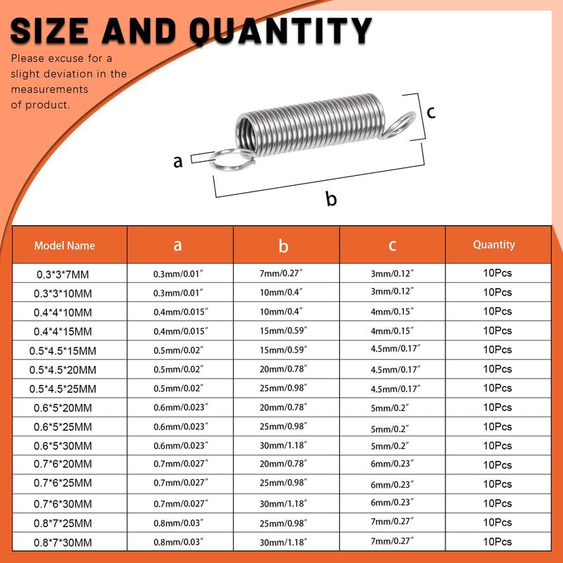 Tanstic 150Pcs 15 Sizes Extension Spring Assortment Kit Extension Spring Assorted Size Small Springs Stainless Steel Extension Spring for Home Repairs and DIY 150