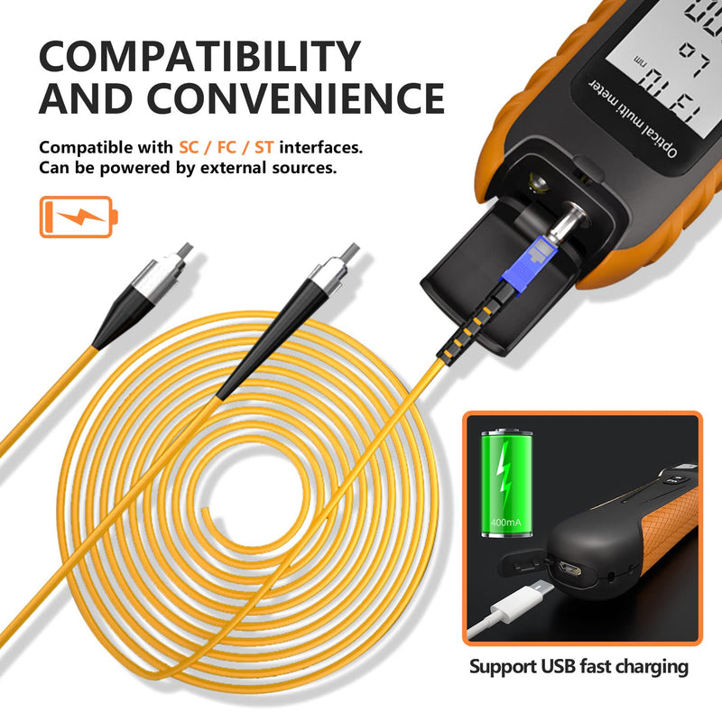 Mini Optic Fiber Cable Tester with 400mAh Lithium Battery, Optical Fiber Power Meter for FC/SC/ST Universal Connector Blue