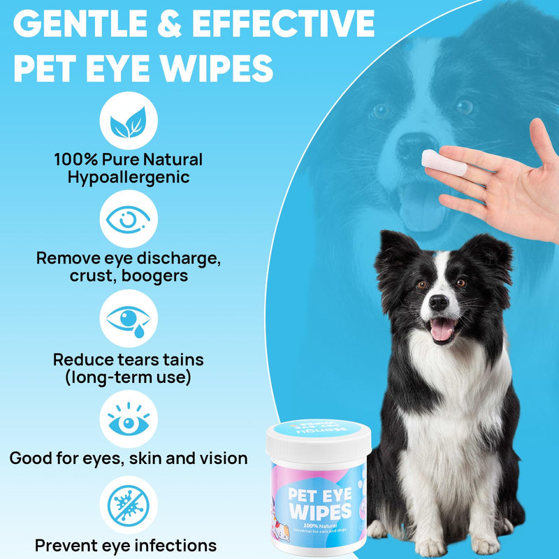 Dog Eye Wipes, Pet Eye Wipes for Dogs & Cats Tear Stain Remover Wipes, Hypoallergenic Soothing Cleansing Pet Wipes (200pcs x2) - PawsPlanet Australia