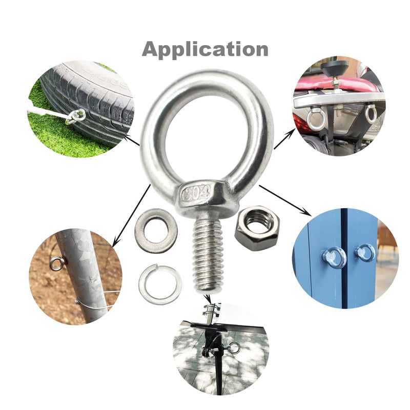 10 Packs M6 Stainless Eyebolt 1"(25mm) Long Male Screw Thread Ring Shoulder Eye Bolts M6*25mm(1")-10PCS
