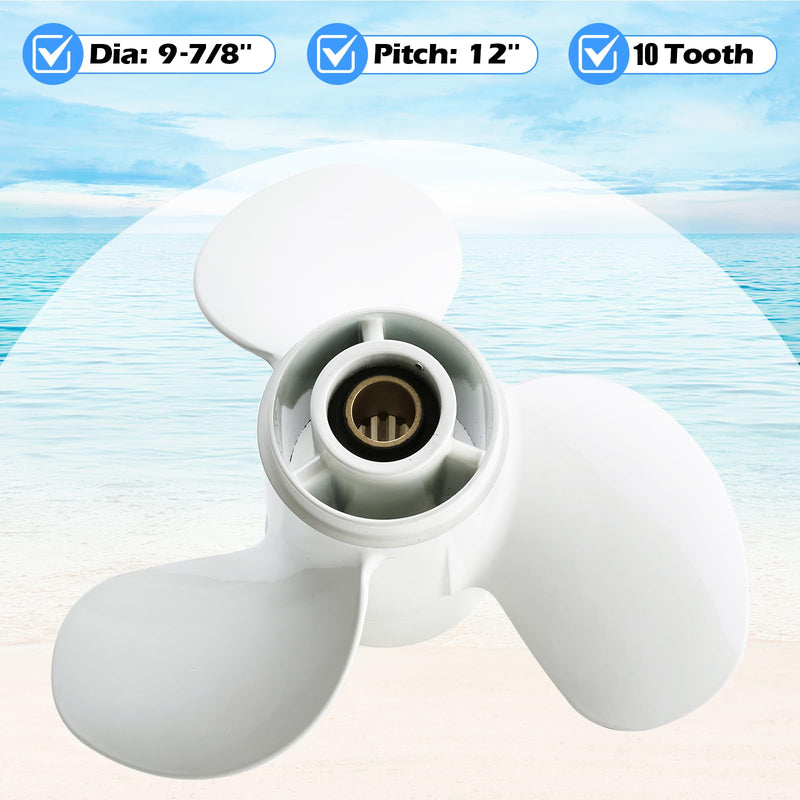 NovelBee 9 7/8X12-F Aluminum Propeller for Yamaha F20 F25 25HP 30HP Motor | 9-7/8X12 F Pro,Boat Propeller,Outboard Motor Propeller,Aluminum Alloy,3-Blade;10 Spline;RH