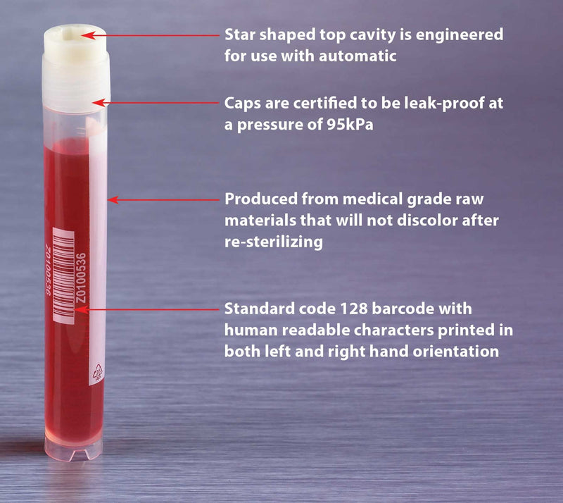 Globe Scientific CryoClear 3015-50 Polypropylene Barcoded Cryogenic Vial, 5mL Capacity, Sterile, External Threads, Attached Screwcap with Molded O-Ring, Round Bottom, Self-Standing (Case of 50)