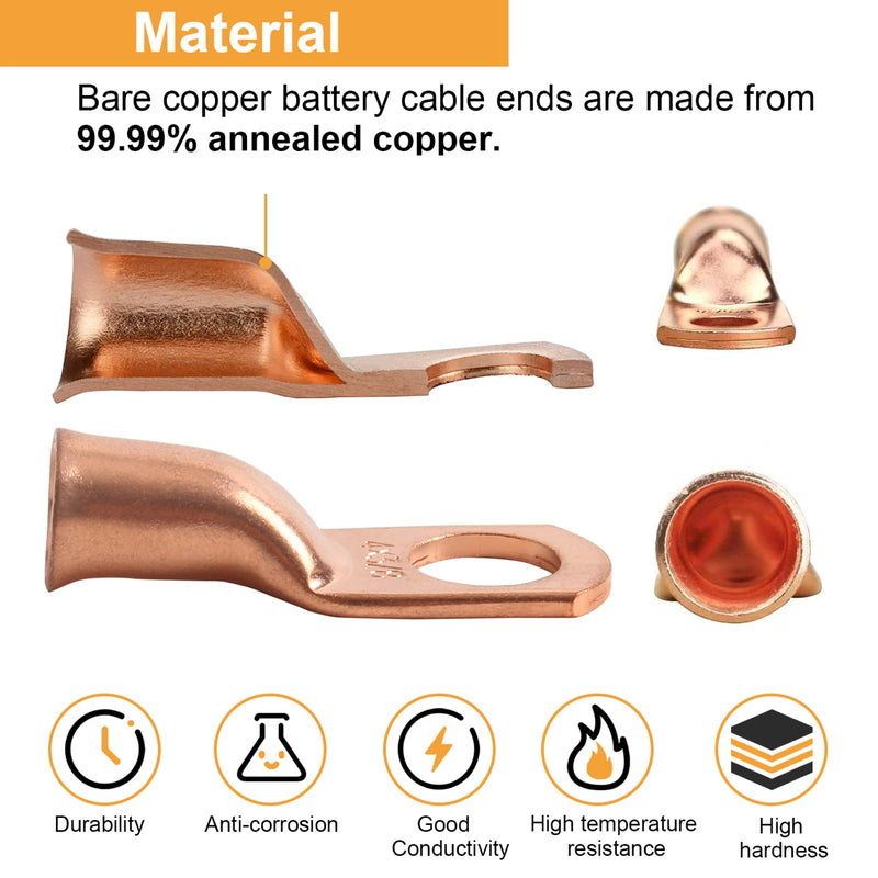 12Pcs 4/0 AWG 5/16"(M8) Stud Heavy Duty Copper Wire Lugs with 12Pcs Heat Shrink Tubing 4/0 Gauge Battery Cable Ends Ring Terminals Bare Copper Eyelets Tubular Ring Terminal for Car Boat Marine 4/0 AWG - 5/16"(M8) Ring