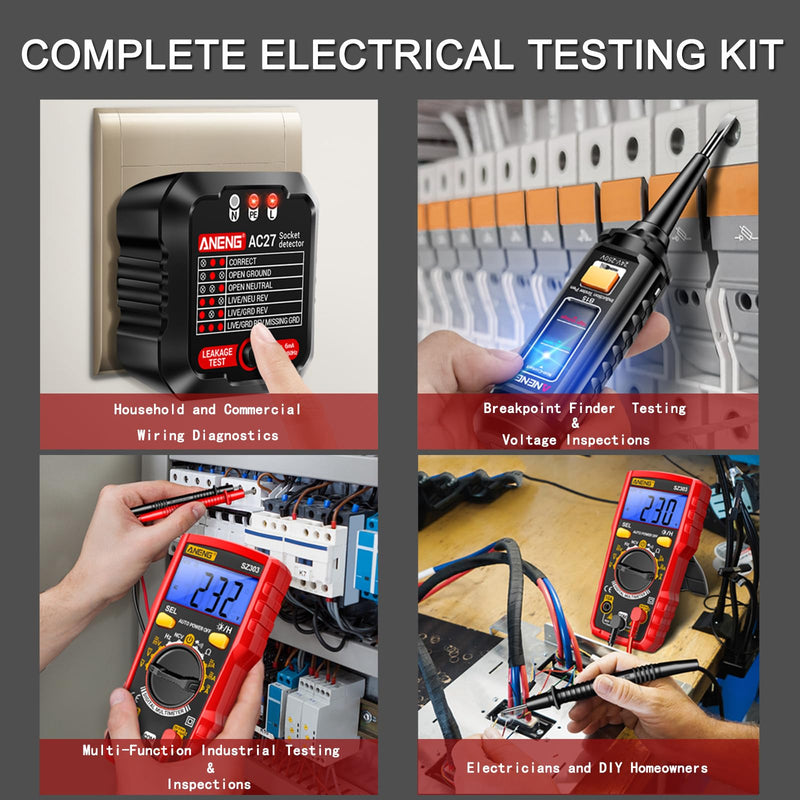 Electrical Test Kit with Digital Multimeter,Non Contact Voltage Tester,Outlet Tester,Auto-Ranging AC/DC Voltage,Current,Continuity,Resistance, Frequency,Breakpoint Finder,DIY Household Tools MT01 Tester Tools