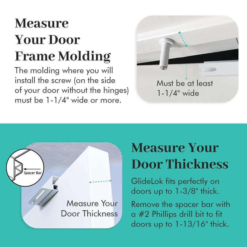 2 Pack – GlideLok Child Safety Door Top Lock | for Interior & Exterior Doors | Lock & Unlock from Both Sides | Stop Kids, Pets, Dogs & Cats from Opening Doors 2 Pack
