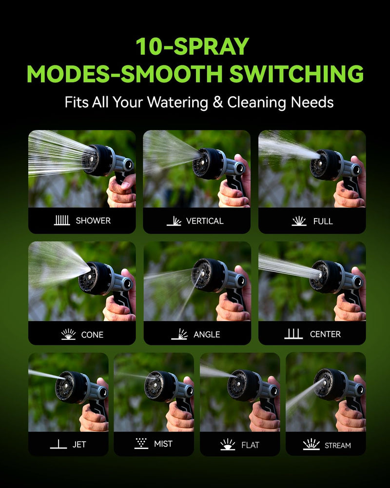 RAINPOINT Full-Metal Garden Hose Nozzle, Heavy Duty Water Hose Nozzle Sprayer With 10 Adjustable Patterns & High Flow,Thumb Control For Flow Adjustment, Ideal For Watering, Washing, Cleaning,Black Black 1