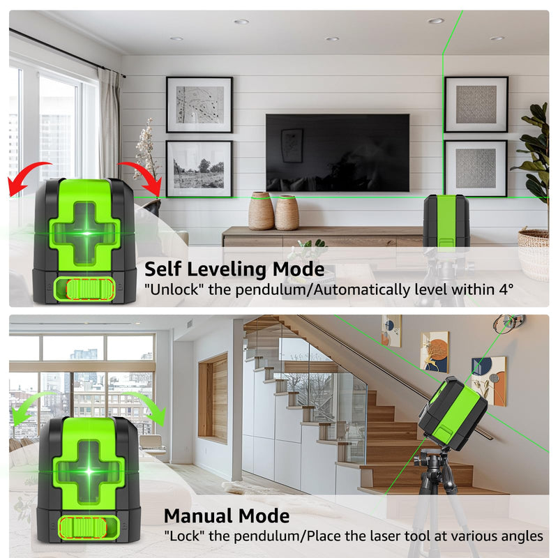 HUEPAR Laser Level, 100ft Self-Leveling Green Cross Line Laser for Picture Hanging, Tile, Decoration & DIY Indoor Construction – 360° Magnetic Base & Battery Included 9011G Green Laser Level