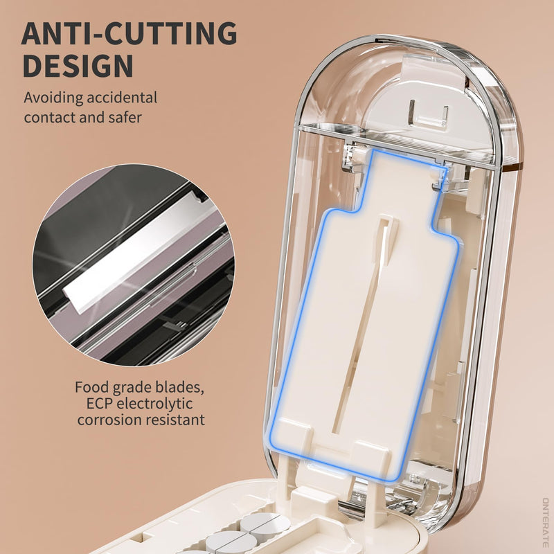 Pill Cutter Splitter for Small & Large Pills, Adjustable Pill Splitter with Safety Guard Hidden Stainless Steel Blade, Travel Tablet Vitamin Cutter Cutting into 1/2 (Cream)