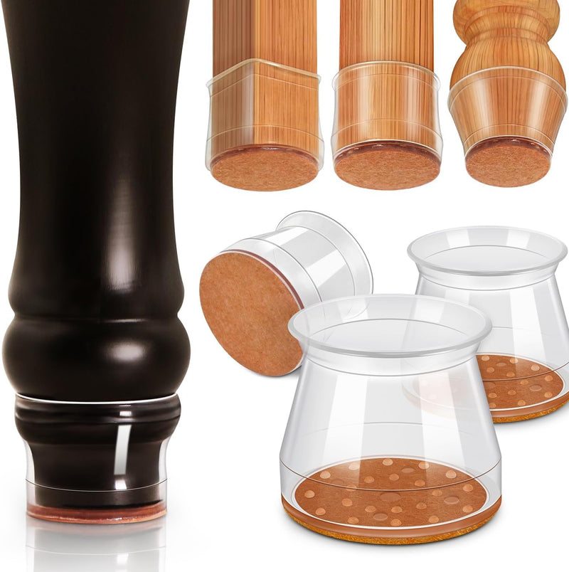 Ansible 24 Pcs Chair Leg Floor Protectors, Silicone Felt Furniture Leg Pads Caps Covers for Hardwood Floors (fit:1.3''-2'') Universal L(Fit:1.3''-2'') Clear-24pcs