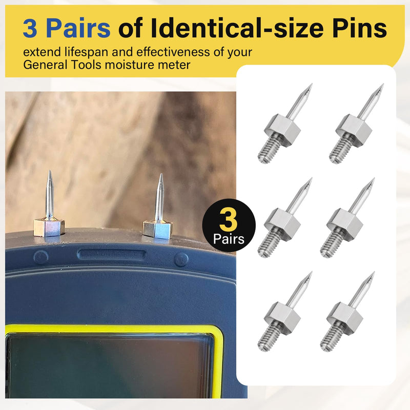 Moisture Meter PIN3 Pins Replacement for General Tools MMD4E, RHMG650 & RHMG700DL Moisture Meter - Set of 6 Pins