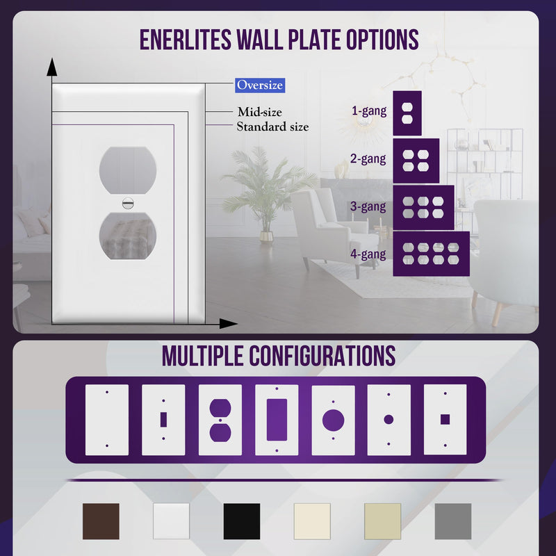ENERLITES Duplex Receptacle Outlet Wall Plate, Jumbo Outlet Covers, Gloss Finish, Oversized 1-Gang 5.5" x 3.5", Polycarbonate Thermoplastic, 8821O-W, White Over-Size 1 Pack