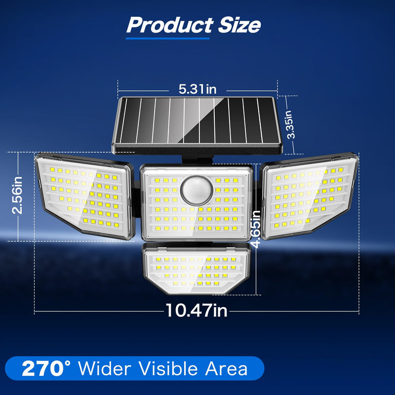 3000LM Solar Outdoor Lights - 2Packs 188 LED Security Lights with Remote Control, 4 Heads Motion Sensor Lights, IP65 Waterproof 270° Wide Angle Flood Wall Lights for Home Darkroom Backyard 2