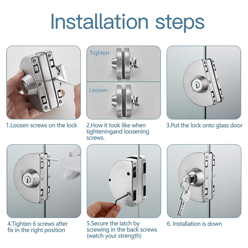 Sliding Double Glass Door Lock, Home, Office Single Door Lock, no Drill Glass Door Lock Anti-Theft Security Lock, Double Swing Hinged Frameless Push Sliding Gate Lock with 5 Keys，Model A101