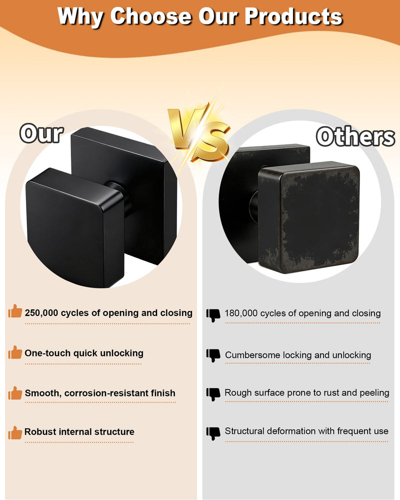 Probrico Black Square Door Knobs Interior, Heavy Duty Door Handles for Hallway Closet, Keyless Passage Door Lock 1 Pack - NewNest Australia