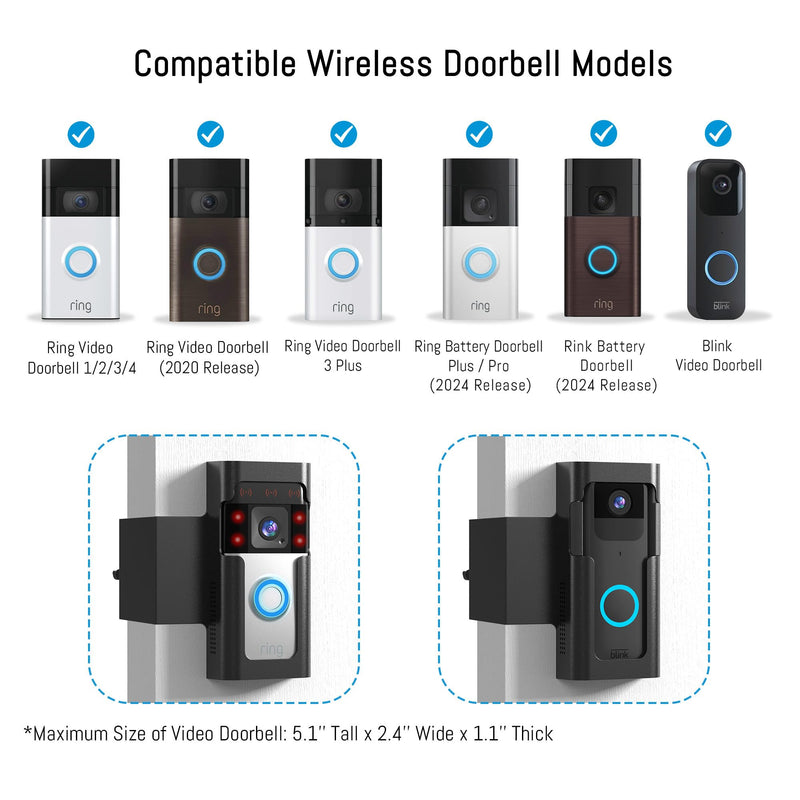 Anti Theft Ring Doorbell Mount - Renter Friendly Ring Doorbell Holder for Apartment Door - All Metal Ring Door Bracket Blink Doorbell Mount No Drill ‎Frosted Black