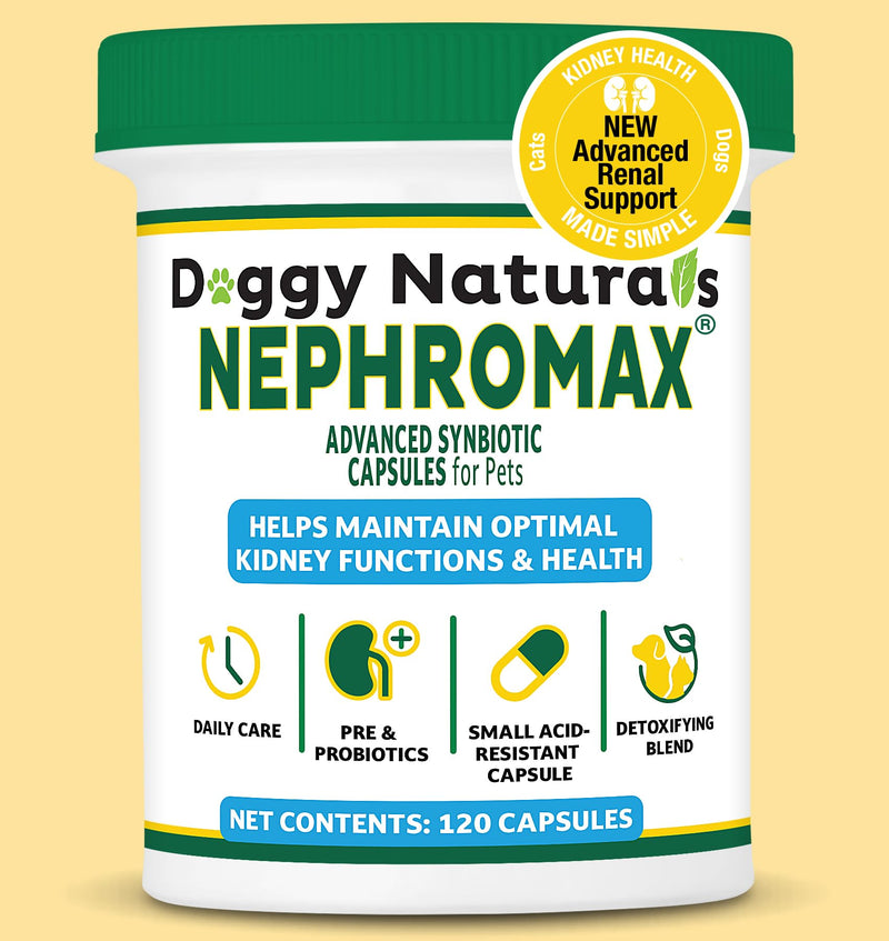 NEPHROMAX™ Synbiotic Capsules for Kidney Support for Dogs & Cats - 36 Billion CFU-Advanced Next-Generation Enteric detoxifying Blend of Pre & Probiotics Kidney Support U.S.A (120 Small Capsules) 120 Caps