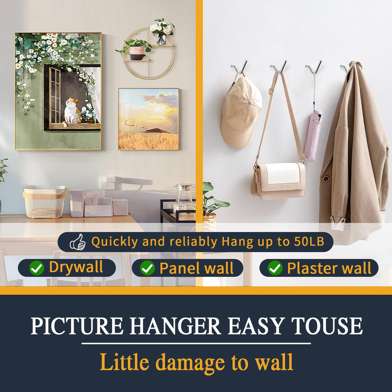 Picture Hanger Super Hook 20PCS,High-Quality Steel Picture Hanger Hercules Hooks,Used for Drywall, Wood Wall, Plaster Wall, can Hang Photos, Art, Clock, Mirror.