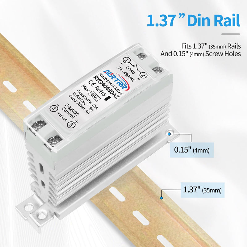 Solid State Relay 40a din Rail with heatsink,Input:3V-32vdc；Output:24-480Vac;SSR;DC to AC;Single Phase;40DA;12v,24v small DC to AC 40A